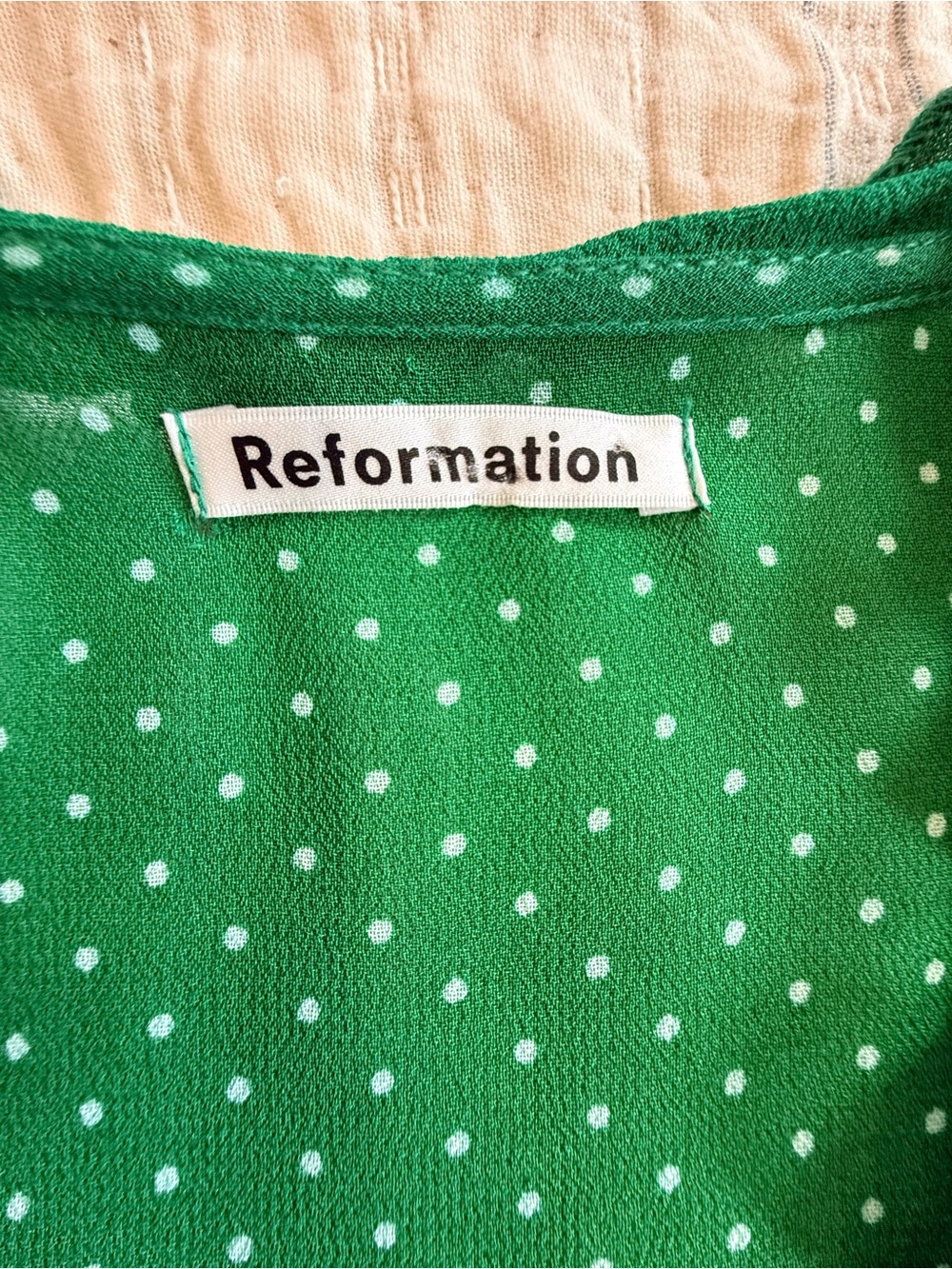 Reformation Sicilia Green Polka Dot Mini Wrap Dress - Picture 16 of 16